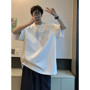 韩系高克重小领口短袖T恤男夏季青少年基础款半袖情侣纯白色体恤