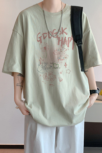已注册/夏季淡绿色短袖T恤潮男宽松风体恤打底衫DT1225/P25图片