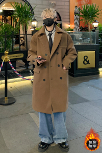 气质大码宽松百搭中长款毛呢大衣男秋冬加厚风衣外套MN9538/P100图片