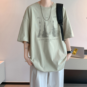 已注册/夏季日系休闲短袖T恤宽松男健身体恤打底衫DT8007/P25图片