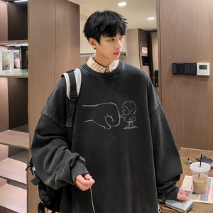 水洗秋季新潮流学院风圆领卫衣男生宽松外套打底衫WY5516/P60图片