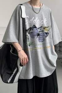 已注册/夏季蝴蝶印花潮牌短袖T恤男大码体恤打底衫DT4905/P25图片
