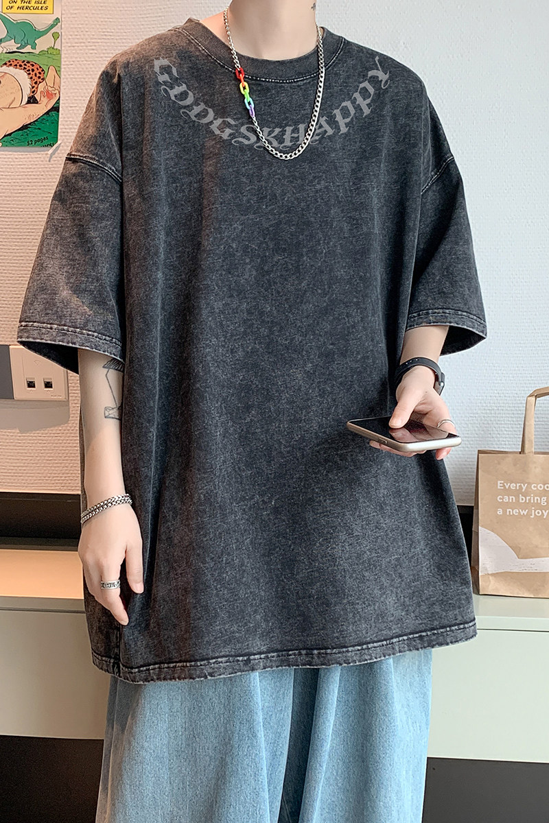 水洗重磅新款夏季港风运动短袖T恤男生宽松打底衫体恤DT2210/P35,男装T恤,电商B316