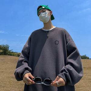 已注册/秋季新浅灰色复古圆领卫衣男生宽松打底衫 WY1220/P35图片