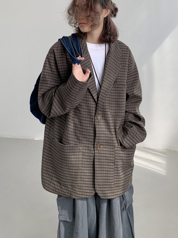 2025春秋新款格子小西服男韩版宽松休闲正装西装外套XZ9666/P100,男装西服套装,电商B316