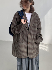 2025春秋新款格子小西服男韩版宽松休闲正装西装外套XZ9666/P100图片