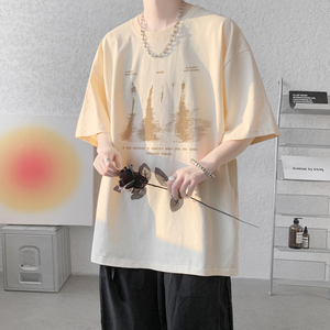 已注册/夏季纯棉日系短袖T恤宽松男情侣体恤打底衫DT8007/P25图片