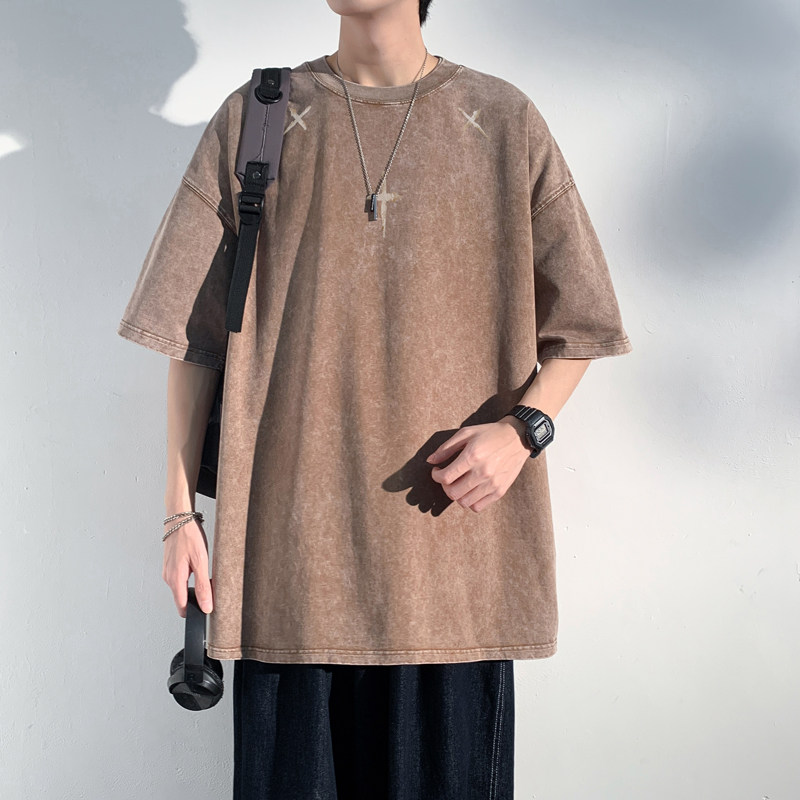水洗重磅新款夏季文艺港风短袖T恤男生大码打底衫体恤DT8227/P35,男装T恤,电商B316