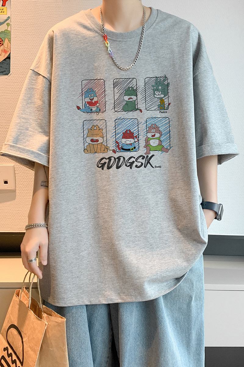 已注册/夏季浅灰色宽松短袖T恤男生百搭体恤打底衫DT5866/P25,男装T恤,电商B316