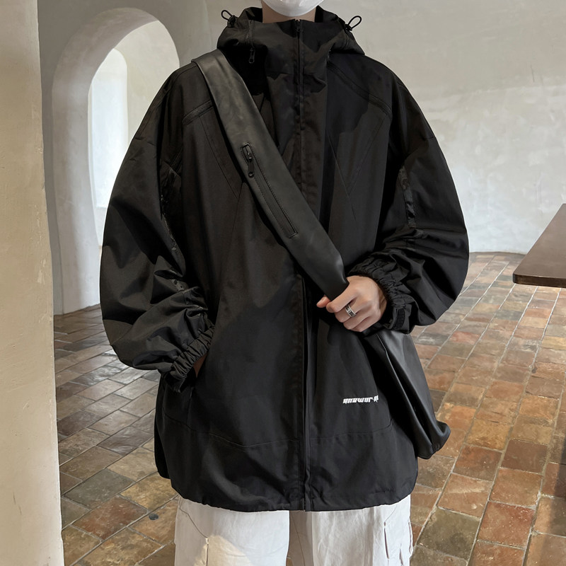 秋冬季潮牌运动冲锋衣男大码宽松风连帽夹克外套JK6872/P100,男装夹克,电商B316