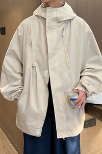 秋冬季防水米白色中性风冲锋衣男生宽松夹克外套 JK2865/P100图片