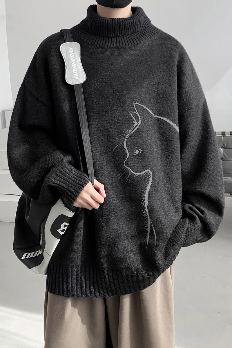 已注册/冬季猫咪高领毛衣翻领打底衫男潮百搭宽松外套MY9503/P45,男装针织衫/毛衣,电商B316