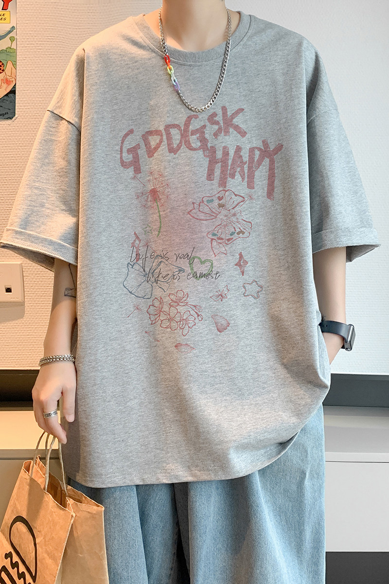 已注册/夏季浅灰色日系短袖T恤潮男大码体恤打底衫DT1225/P25,男装T恤,电商B316