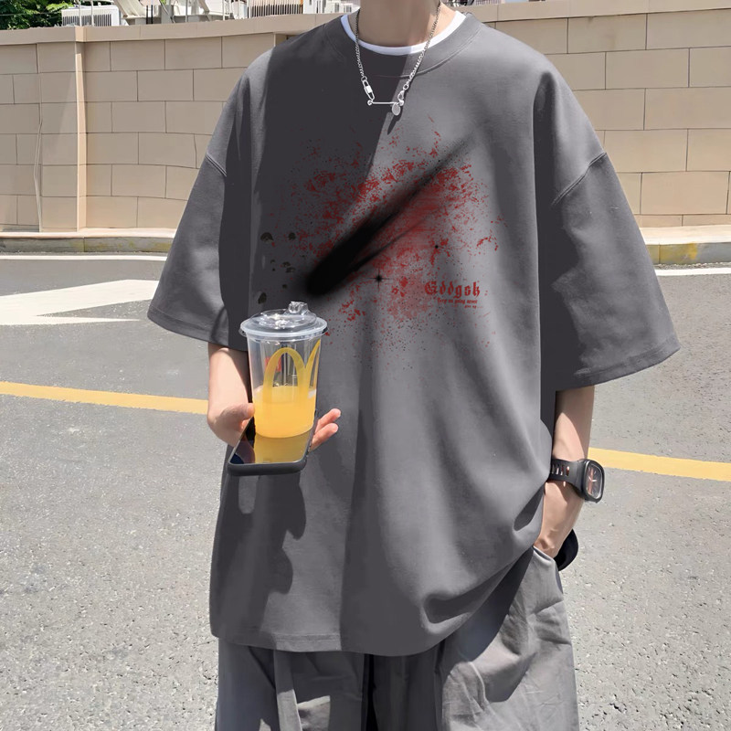 已注册/夏季外景纯棉新款炸街圆领短袖T恤男宽松体恤衫DT9658/P25,男装T恤,电商B316