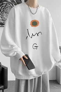 已注册/春季新款圆领白色印花卫衣情侣宽松外套打底衫WY1564/P35图片