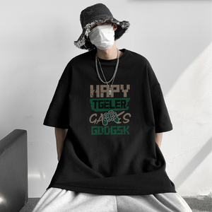 已注册/夏季黑色经典印花短袖T恤男大码体恤打底衫DT8720/P25图片