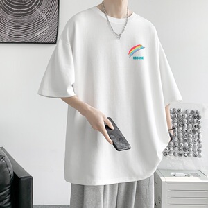 已注册/夏季彩虹印花短袖T恤男港风半袖体恤打底衫DT6633/P25图片