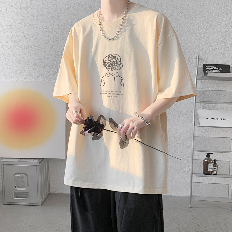 已注册/重磅新夏季卡其色小人印花短袖T恤宽松体恤DT0253/P25，男装T恤，电商B316