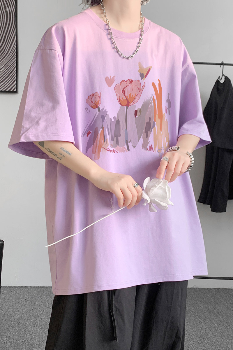 已注册/夏季紫色水仙印花短袖T恤打底衫男大码体恤DT0352/P25,男装T恤,电商B316