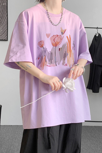 已注册/夏季紫色水仙印花短袖T恤打底衫男大码体恤DT0352/P25图片