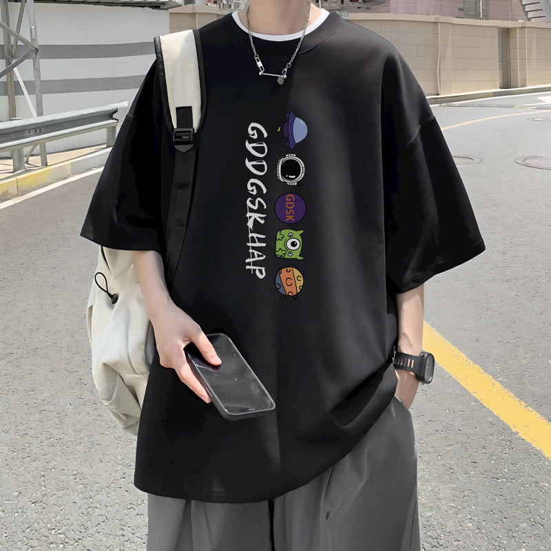 已注册/夏季外景纯棉宽松短袖T恤男潮卡通印花圆领体恤DT9664/P25,男装T恤,电商B316
