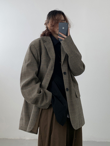 2025春秋新款格子小西服男韩版宽松休闲正装西装外套XZ9666/P100图片