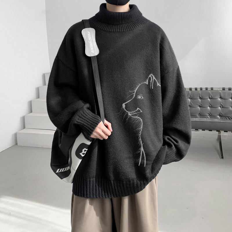 已注册/冬季重磅印花高领毛衣翻领上衣男青年宽松外套MY9504/P45图片