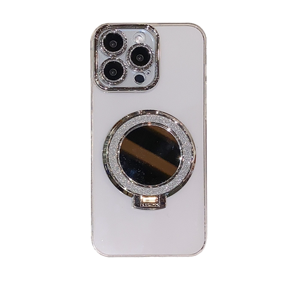 闪粉镜子磁吸支架适用苹果15ProMax手机壳透明新款iPhone14pro高级感带镜头膜13全包防摔12高端小众女硅胶套