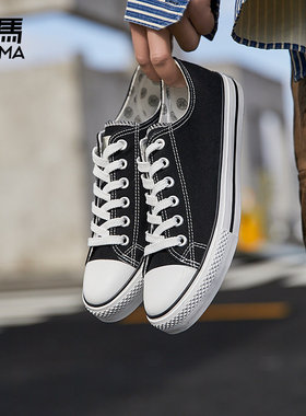 森马黑色帆布鞋男夏季2025新款潮流百搭休闲低帮软底运动情侣鞋子