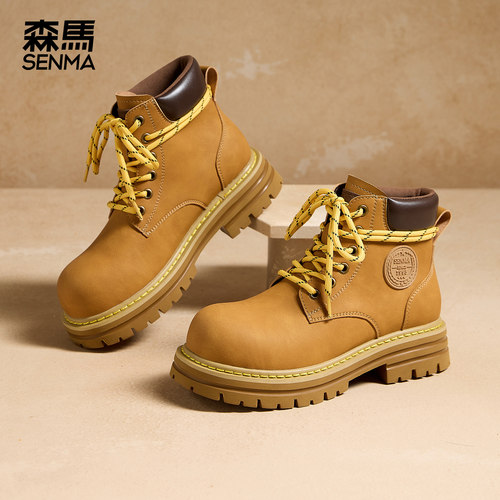 森马2025新款小个子厚底马丁靴