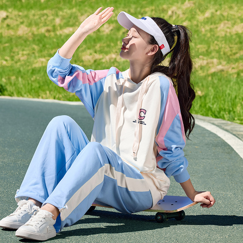 初中生秋季卫衣两件套女连帽洋气少女秋装新款中学生休闲运动套装