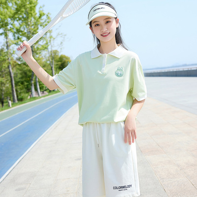夏季大童女学生短袖T恤+短裤