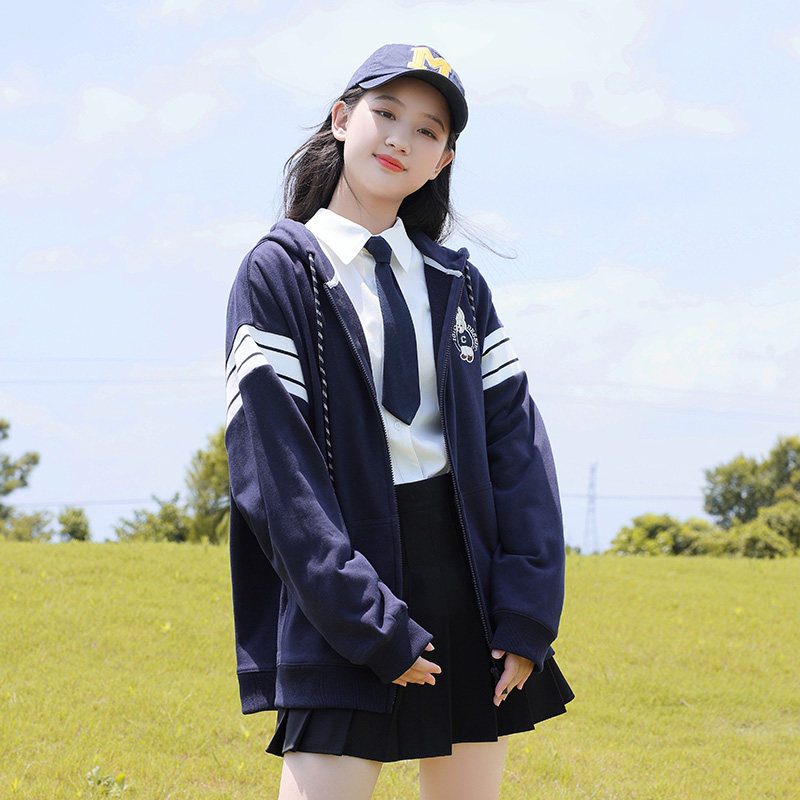 卫衣外套少女初中生秋冬装休闲针织开衫拉链连帽高中学生长袖外衣