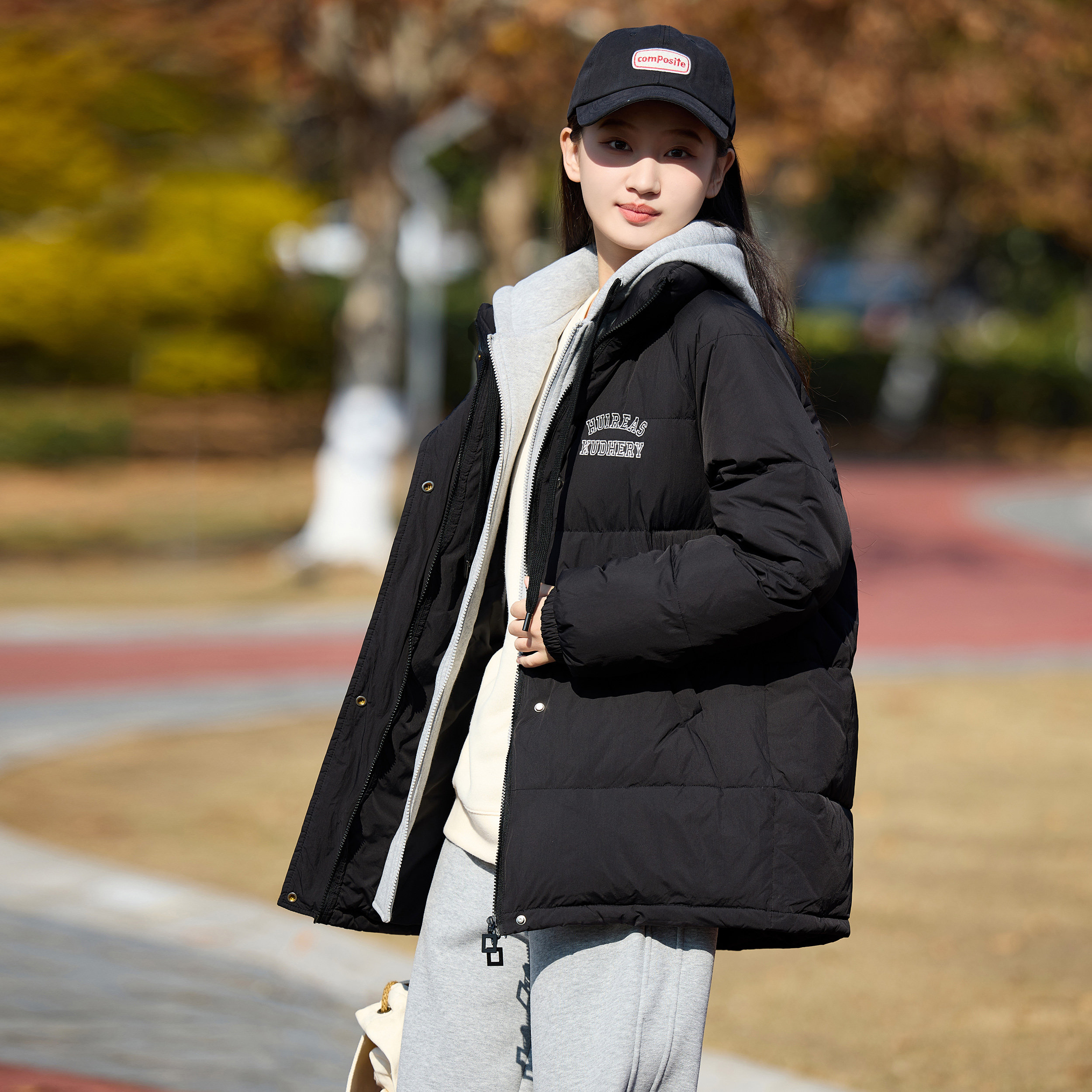 雪诗恋黑色假两件连帽羽绒服少女初中生大童加厚冬季羽绒衣外套女,女装/女士精品,羽绒服,淘宝优惠券,粉丝福利购,淘宝优惠卷