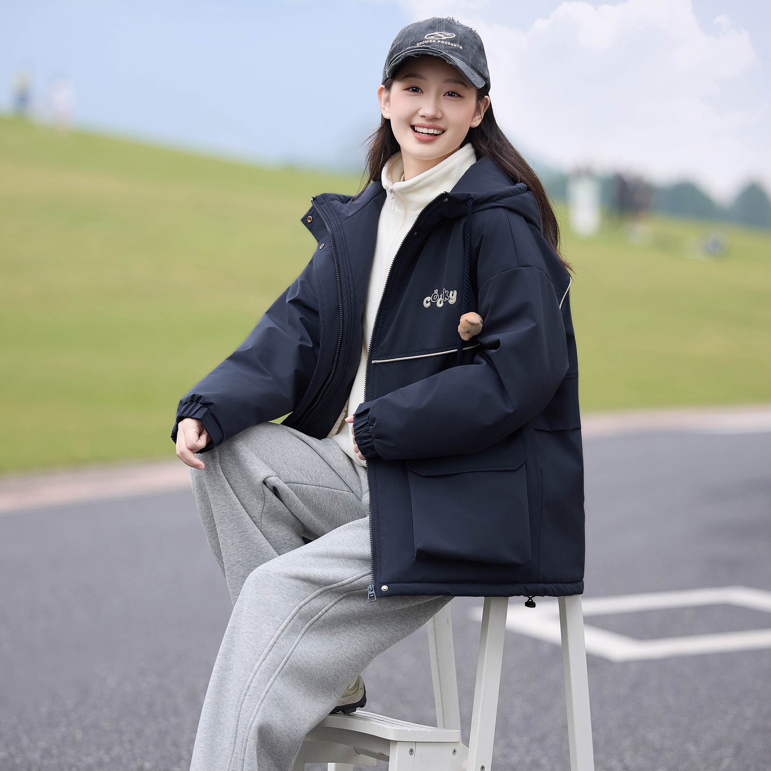 初中生少女加绒加厚外套冬季新款