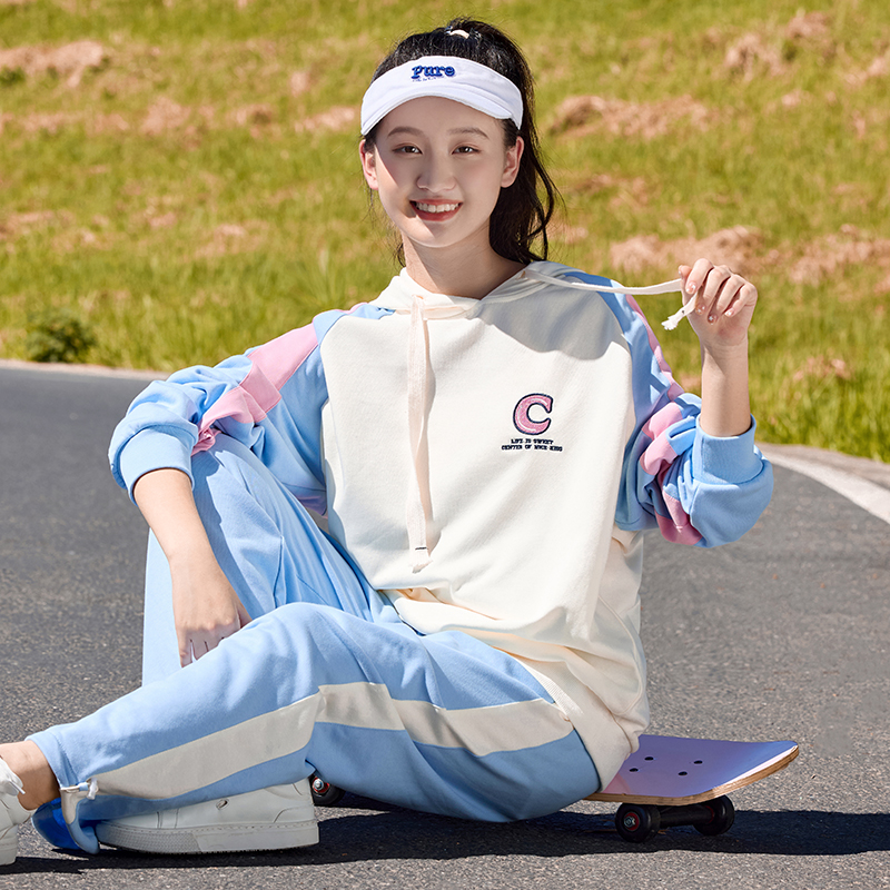 秋冬休闲运动服套装少女初中生长袖长裤高中学生大童女孩两件套潮