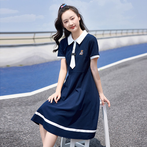 少女休闲风连衣裙舒适网眼绣花
