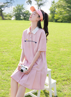 初中生连衣裙少女夏装polo裙高中学生女孩直筒休闲运动鱼尾百褶裙