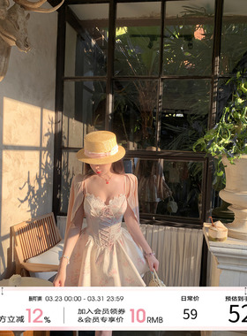 项天鹅er 碎花吊带连衣裙女2026早春新款法式重工a字裙抹胸裙子