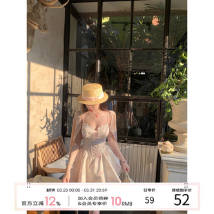 重工a字裙抹胸裙子 法式 项天鹅er 碎花吊带连衣裙女2026早春新款