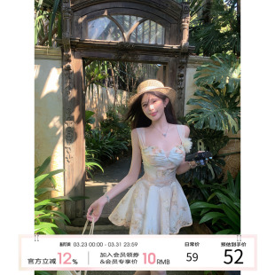 印花a字裙抹胸裙子 法式 项天鹅er 碎花吊带连衣裙女2026早春新款