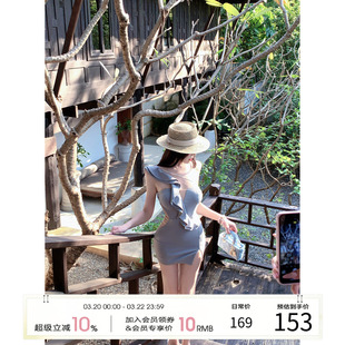 项天鹅er 法式斜肩连衣裙女2026早春新款纯欲包臀裙设计感裙子