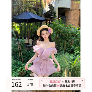 一字肩a字裙清纯掐腰裙裙子 项天鹅er 法式 连衣裙女2025夏季 新款