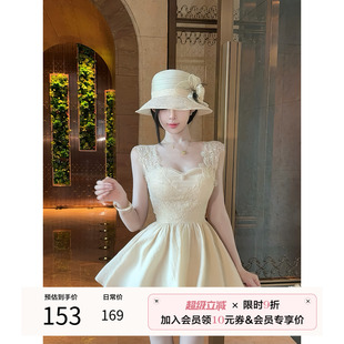 项天鹅er 拼接a字裙名媛风抹胸裙子 蕾丝吊带连衣裙女2025夏季 法式