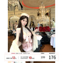 新款 吊带连衣裙女2025冬季 蕾丝拼接包臀裙纯欲裙子 法式 项天鹅er