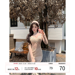 法式 新款 包臀裙性感纯欲裙子 蕾丝吊带连衣裙女2025秋季 项天鹅er