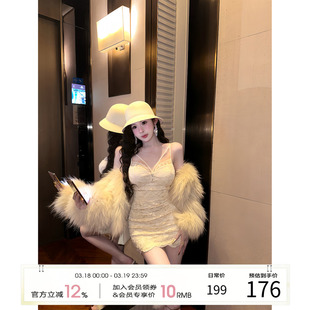 项天鹅er 蕾丝吊带连衣裙女2025早春新款名媛包臀裙气质抹胸裙子