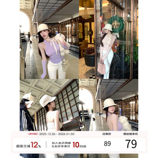 性感露背内搭上衣打底背心 新款 项天鹅er 针织挂脖上衣女2025冬季