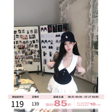项天鹅er 学院风纯欲套装女2025夏季无袖背心上衣百褶裙两件套