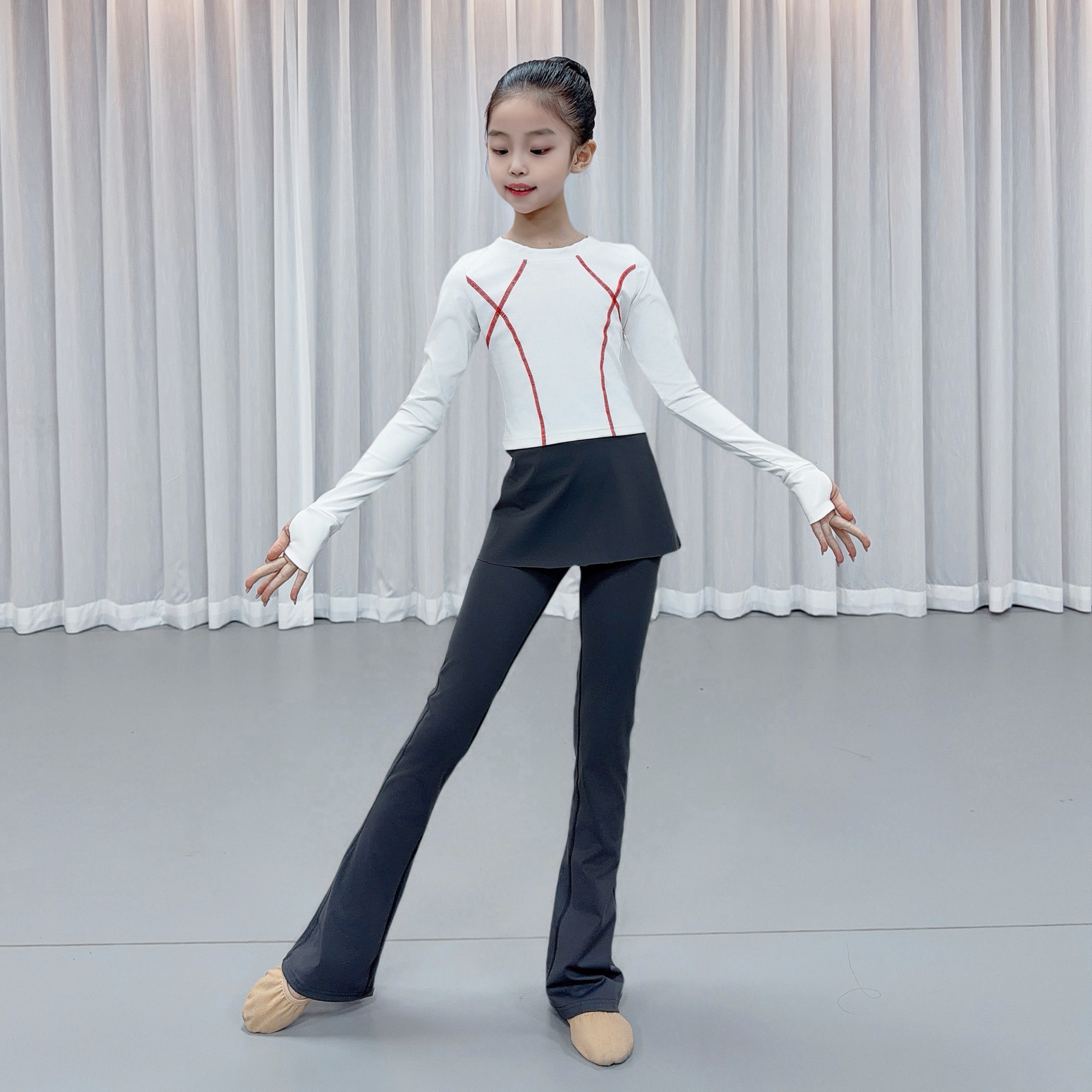 夏新款舞蹈服lulu瑜伽服面料中大童舞蹈生运动高弹套装瘦长款
